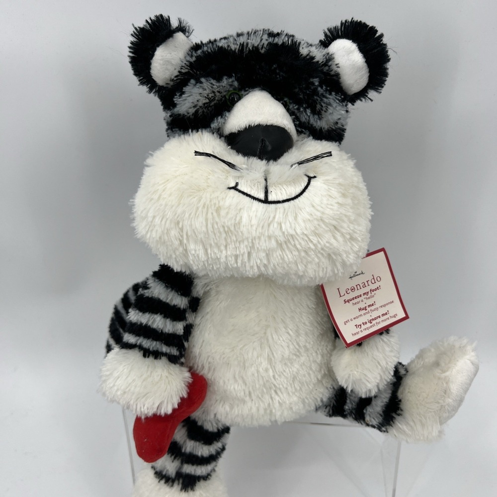 Hallmark Talking Leonardo Plush Stuffed Black & White Cat Tiger Toy 14"